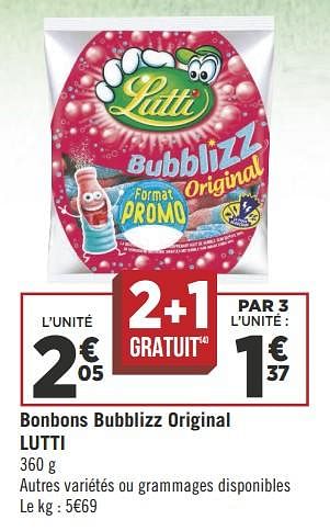 Promotions Bonbons bubblizz original lutti - Lutti - Valide de 19/06/2018 à 01/07/2018 chez Géant Casino