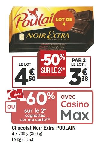 Promotions Chocolat noir extra poulain - Poulain - Valide de 19/06/2018 à 01/07/2018 chez Géant Casino