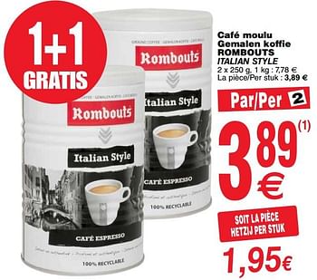 Promoties Café moulu gemalen koffie rombouts italian style - Rombouts - Geldig van 26/06/2018 tot 02/07/2018 bij Cora