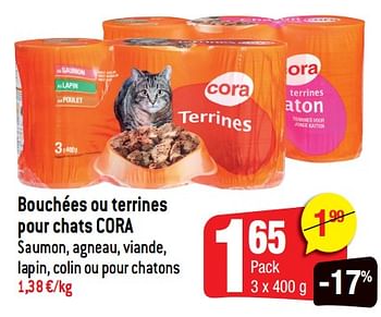 Promotions Bouchées ou terrines pour chats cora - Produit Maison - Smatch - Valide de 27/06/2018 à 03/07/2018 chez Smatch