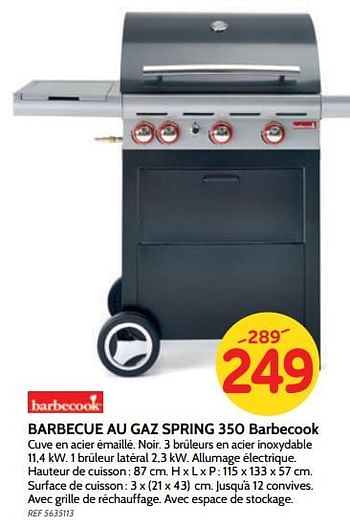 Promoties Barbecue au gaz spring 350 barbecook - Barbecook - Geldig van 27/06/2018 tot 16/07/2018 bij BricoPlanit