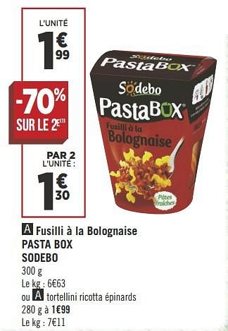 Pasta Box fusilli à la bolognaise - Sodebo - 300 g