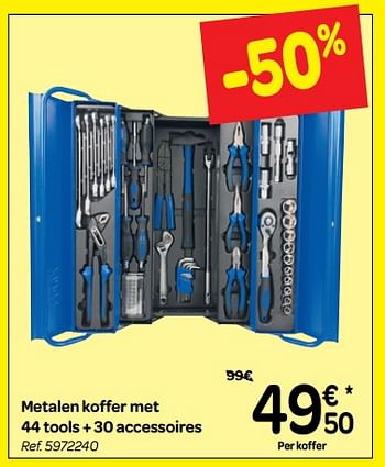 Promoties Metalen koffer met 44 tools + 30 accessoires - Huismerk - Carrefour  - Geldig van 30/06/2018 tot 31/07/2018 bij Carrefour