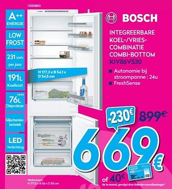 Promoties Bosch integreerbare koel - vriescombinatie combi-bottom kiv86vs30 - Bosch - Geldig van 30/06/2018 tot 31/07/2018 bij Krefel