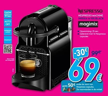 Promotions Magimix nespresso machine inissia m 105 black - Magimix - Valide de 30/06/2018 à 31/07/2018 chez Krefel