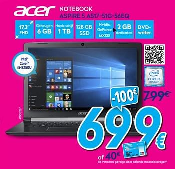 Promoties Acer notebook aspire 5 a517-51g-56eq - Acer - Geldig van 30/06/2018 tot 31/07/2018 bij Krefel