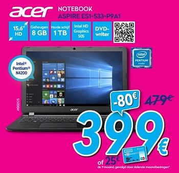 Promoties Acer notebook aspire es1-533-p9a1 - Acer - Geldig van 30/06/2018 tot 31/07/2018 bij Krefel