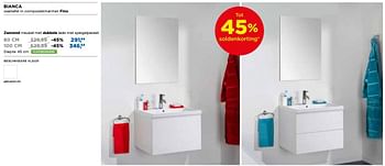 Promoties Bianca badkamermeubelen zwevend meubel met dubbele lade met spiegelpaneel - Linie - Geldig van 30/06/2018 tot 31/07/2018 bij X2O