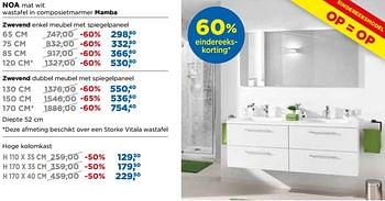 Promoties Noa badkamermeubelen zwevend enkel meubel met spiegelpaneel - Storke - Geldig van 30/06/2018 tot 31/07/2018 bij X2O