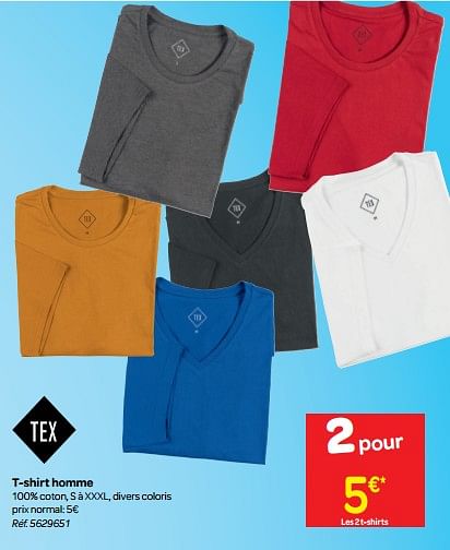 Tex T shirt homme Promotie bij Carrefour