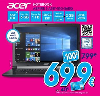 Promotions Acer notebook aspire 5 a517-51g-56eq - Acer - Valide de 30/06/2018 à 31/07/2018 chez Krefel