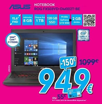 Promoties Asus notebook rog fx503vd-dm002t-be - Asus - Geldig van 30/06/2018 tot 31/07/2018 bij Krefel