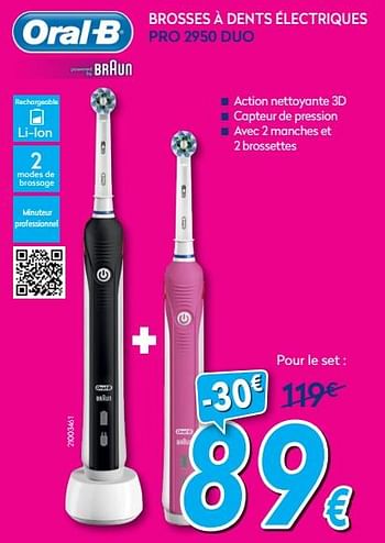Promotions Oral-b brosses à dents électriques pro 2950 duo - Oral-B - Valide de 30/06/2018 à 31/07/2018 chez Krefel