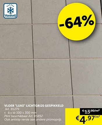 Promotions Vloer luke lichtgrijs gespikkeld - Produit maison - Zelfbouwmarkt - Valide de 03/07/2018 à 30/07/2018 chez Zelfbouwmarkt
