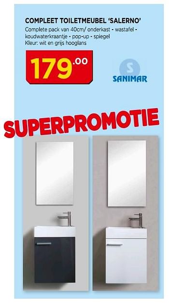 Promoties Compleet toiletmeubel salerno - Sanimar - Geldig van 02/07/2018 tot 22/07/2018 bij Bouwcenter Frans Vlaeminck