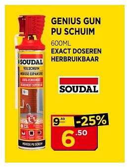 Promoties Genius gun pu schuim - Soudal - Geldig van 02/07/2018 tot 22/07/2018 bij Bouwcenter Frans Vlaeminck