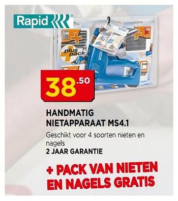 Promoties Handmatig nietapparaat ms4.1 - Rapid - Geldig van 02/07/2018 tot 22/07/2018 bij Bouwcenter Frans Vlaeminck