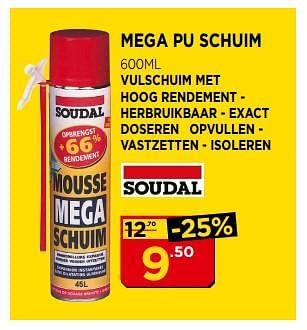 Promoties Mega pu schuim - Soudal - Geldig van 02/07/2018 tot 22/07/2018 bij Bouwcenter Frans Vlaeminck