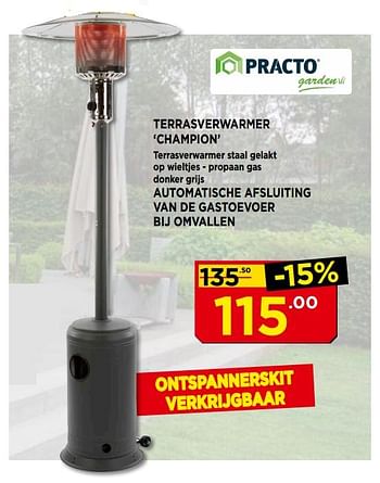 Promoties Practo terrasverwarmer champion - Practo - Geldig van 02/07/2018 tot 22/07/2018 bij Bouwcenter Frans Vlaeminck