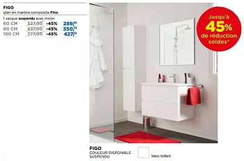 Promoties Figo plan en marbre composite fino vasque suspendu avec miroir - Linie - Geldig van 30/06/2018 tot 31/07/2018 bij X2O