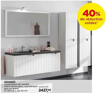 Promotions Adagio composition de meuble chêne teinté blanc, asymétrique plan en granit - Balmani - Valide de 30/06/2018 à 31/07/2018 chez X2O
