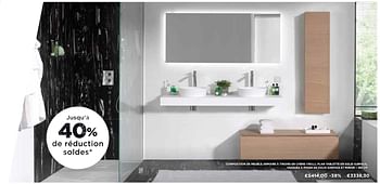 Promotions Composition de meuble armoire à tiroirs en chêne vieilli, plan tablette en solid surface, vasques à poser en solid surface et miroir - Balmani - Valide de 30/06/2018 à 31/07/2018 chez X2O