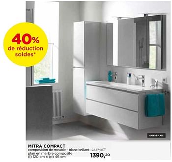 Promoties Mitra compact composition de meuble - blanc brillant plan en marbre composite - Balmani - Geldig van 30/06/2018 tot 31/07/2018 bij X2O