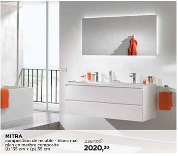 Promotions Mitra composition de meuble - blanc mat plan en marbre composite - Balmani - Valide de 30/06/2018 à 31/07/2018 chez X2O