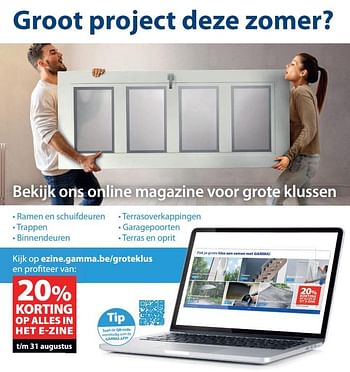 Promoties 20% korting op alles in het e-zine - Huismerk - Gamma - Geldig van 04/07/2018 tot 31/08/2018 bij Gamma
