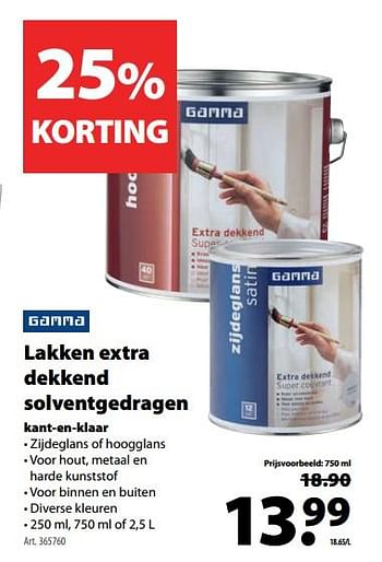 Promotions Lakken extra dekkend solvent gedragen kant-en-klaar - Gamma - Valide de 04/07/2018 à 16/07/2018 chez Gamma