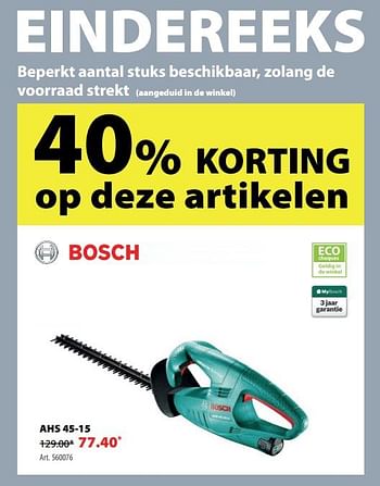 Promoties Bosch heggenschaar ahs 45-15 - Bosch - Geldig van 04/07/2018 tot 16/07/2018 bij Gamma