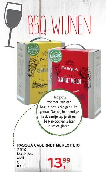 Promoties Pasqua cabernet merlot bio 2016 - Rode wijnen - Geldig van 04/07/2018 tot 17/07/2018 bij Alvo