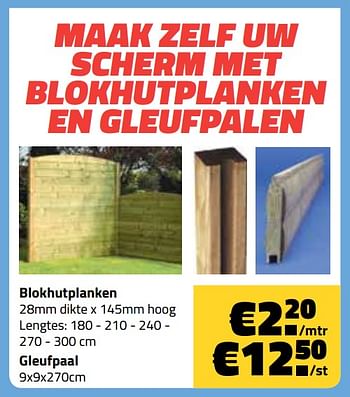 Promotions Blokhutplanken - Produit maison - Bouwcenter Frans Vlaeminck - Valide de 09/07/2018 à 31/07/2018 chez Bouwcenter Frans Vlaeminck