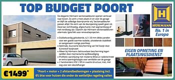 Promoties Top budget poort - Hörmann - Geldig van 09/07/2018 tot 31/07/2018 bij Bouwcenter Frans Vlaeminck