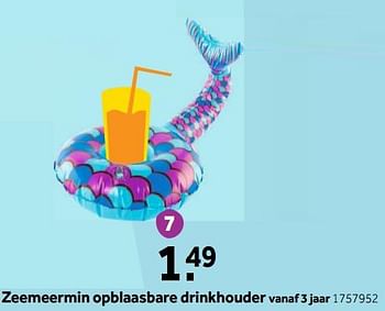 Promoties Zeemeermin opblaasbare drinkhouder - Huismerk - Intertoys - Geldig van 25/06/2018 tot 22/07/2018 bij Intertoys