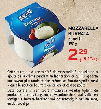 Promotions Mozzarella burrata zanetti - Zanetti - Valide de 04/07/2018 à 17/07/2018 chez Alvo