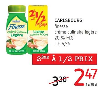 Promotions Carlsbourg finesse crème culinaire légère - Carlsbourg - Valide de 05/07/2018 à 18/07/2018 chez Spar (Colruytgroup)