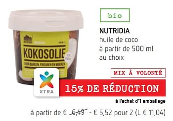 Promotions Nutridia huile de coco - Nutridia - Valide de 05/07/2018 à 18/07/2018 chez Spar (Colruytgroup)