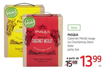 Promotions Pasqua cabernet merlot rouge ou chardonnay blanc italie party box - Vins rouges - Valide de 05/07/2018 à 18/07/2018 chez Spar (Colruytgroup)