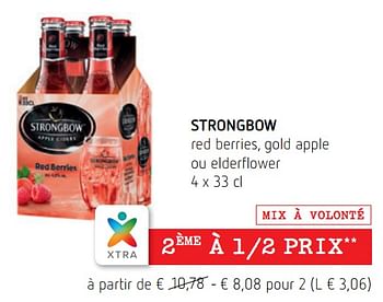 Promotions Strongbow red berries, gold apple ou elderflower - Strongbow - Valide de 05/07/2018 à 18/07/2018 chez Spar (Colruytgroup)