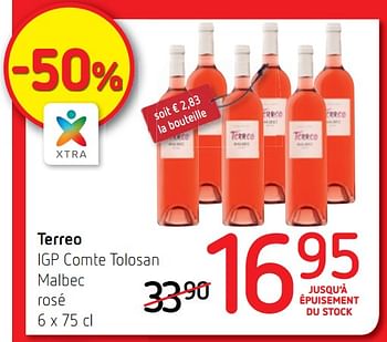 Promotions Terreo igp comte tolosan malbec rosé - Vins rosé - Valide de 05/07/2018 à 18/07/2018 chez Spar (Colruytgroup)