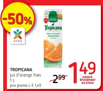 Promotions Tropicana jus d`orange frais - Tropicana - Valide de 05/07/2018 à 18/07/2018 chez Spar (Colruytgroup)