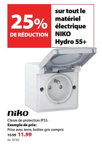 Promoties Matériel électrique niko hydro 55+ - Niko - Geldig van 04/07/2018 tot 16/07/2018 bij Gamma