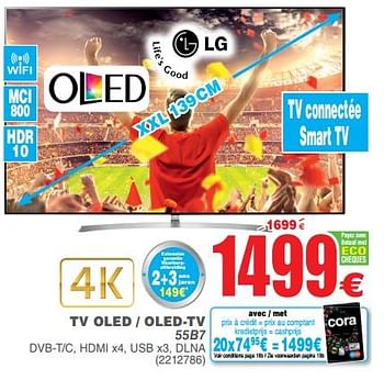 Promoties Lg tv oled - oled-tv 55b7 - LG - Geldig van 03/07/2018 tot 16/07/2018 bij Cora