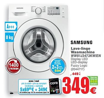 Promoties Samsung lave-linge wasmachine ww81j3473kw-en - Samsung - Geldig van 03/07/2018 tot 16/07/2018 bij Cora