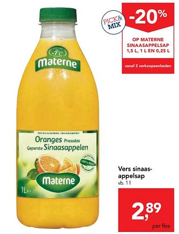 Promotions Vers sinaasappelsap - Materne - Valide de 03/07/2018 à 17/07/2018 chez Makro