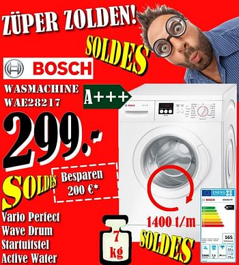 Promoties Bosch wasmachine wae28217 - Bosch - Geldig van 30/06/2018 tot 31/07/2018 bij Electro Zschau
