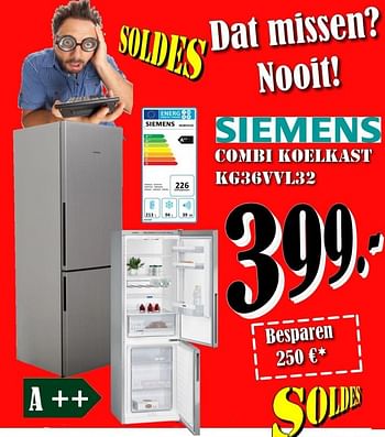 Promoties Siemens combi koelkast kg36vvl32 - Siemens - Geldig van 30/06/2018 tot 31/07/2018 bij Electro Zschau