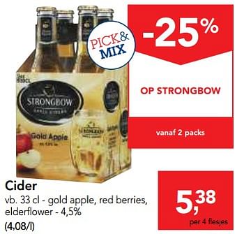 Promotions Cider gold apple, red berries, elderflowe - Strongbow - Valide de 03/07/2018 à 17/07/2018 chez Makro