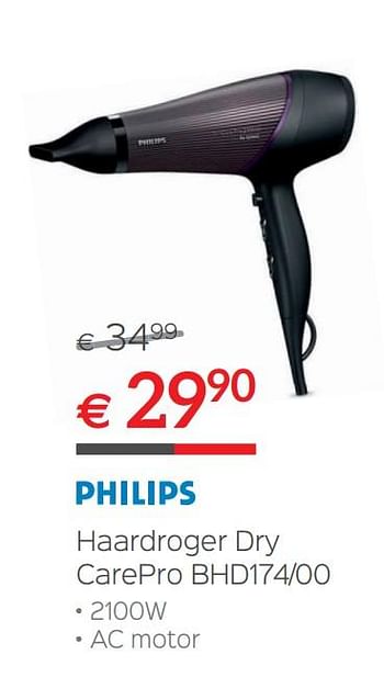 Promoties Philips haardroger dry carepro bhd174-00 - Philips - Geldig van 30/06/2018 tot 31/07/2018 bij Selexion